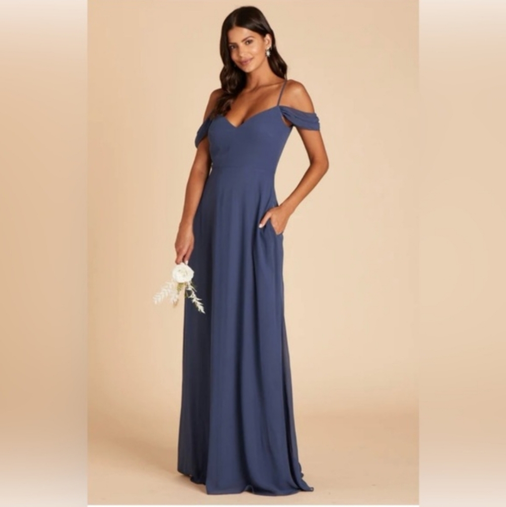 Birdy Grey Devin Convertible Dress - Slate Blue Off Shoulder Bridesmaid Small